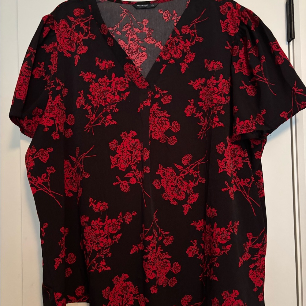 Floral Red and Black Women's Top